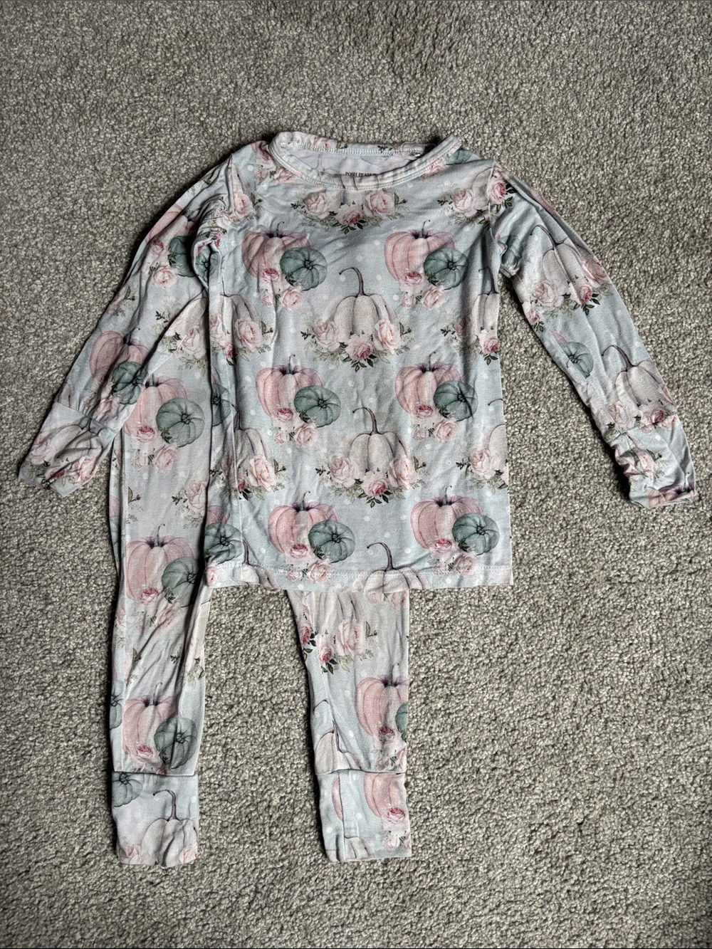 Posh Peanut Pink & Mint Floral Pumpkin Kids Pajama Set